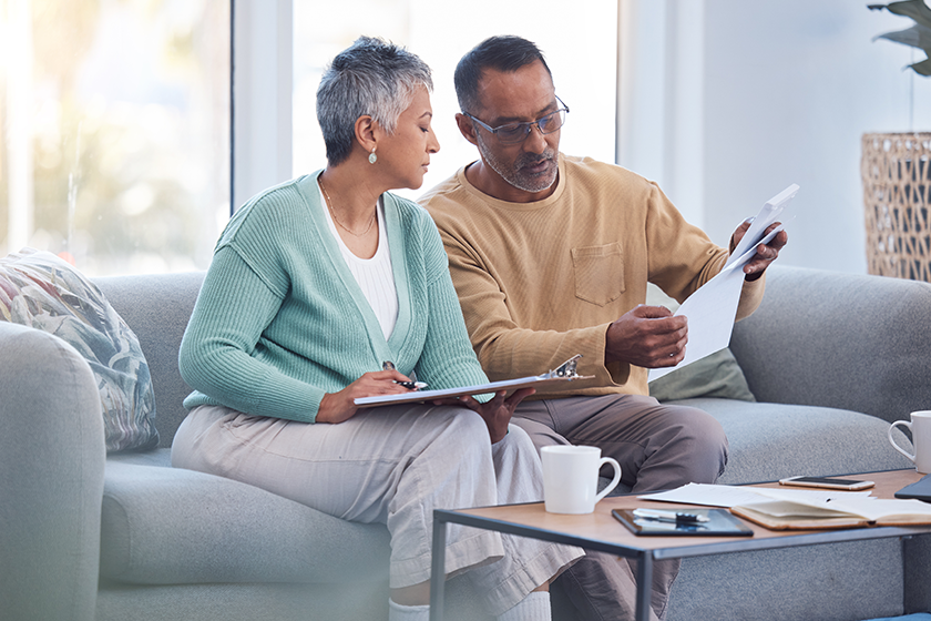 finance-documents-senior-couple-sofa-bills-paperwork Finance, documents and senior couple on sofa